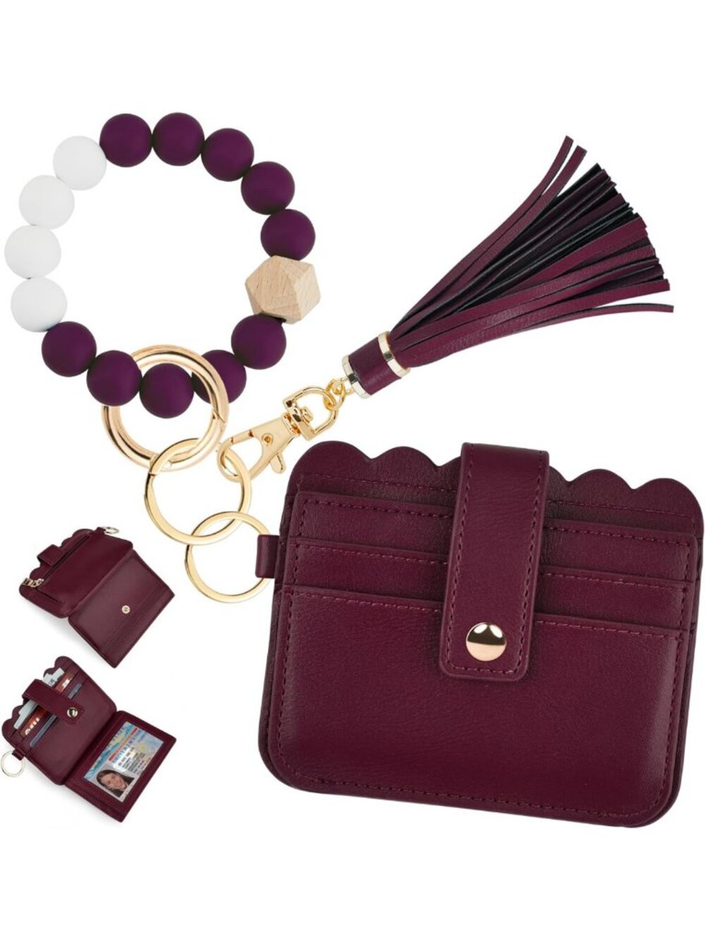 Stylish RFID Wristlet Wallet for Women - Small Keychain Card Holder with Ring